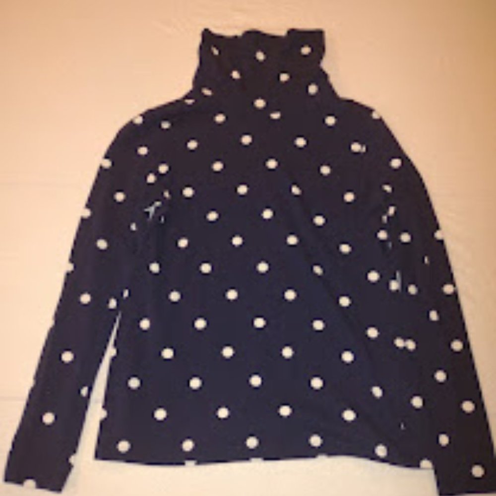 TALBOTS NAVY WITH WHITE POLKA DOT MOCK TURTLENECK PULLOVER WOMAN'S SIZE P